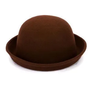 Chapeau melon en feutre de laine marron automne hiver chapeau britannique femme enfants