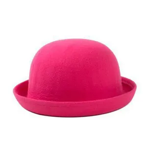 Chapeau melon en feutre de laine rose pour femme et enfants, style britannique automne hiver.