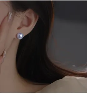 Magnifique gros plan de puces d'oreilles en perle mauve avec argent sterling S925.