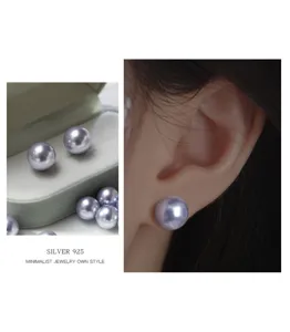 Boucles d'oreilles clous perle lavande en argent sterling S925 elegante luxe perle ronde