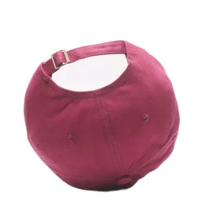 Burgundy baseball cap for women and men, casual outdoor cotton hat with adjustable metal strap.