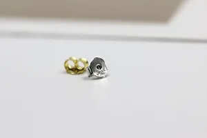 Detailansicht von Sterlingsilber und goldenen Ohrring-Verschlüssen, langlebiges Zubehör.