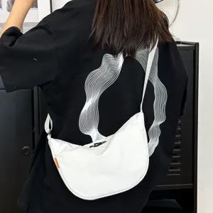 Women White Crescent Crossbody Bag Casual Versatile Stylish Dumpling Shoulder Bag Summer