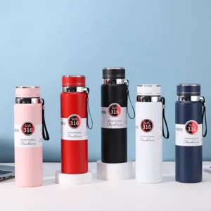 Botella de Agua Deportiva de Gran Capacidad para Exteriores de Acero Inoxidable 316 Termo Aislado al Vacío Con Cuerda