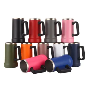 Stainless steel insulated beer mug with handle, double wall vacuum portable coffee cup.