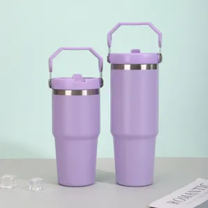 Gobelet isotherme en acier inoxydable avec poignée portable en deux tailles pour le plein air.