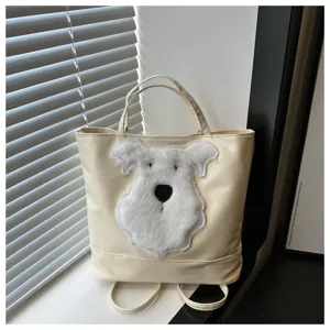 Dames witte pluche hond tote tas forens multifunctionele schouder rugzak reis tas mode