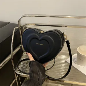 Women's Fashion Heart Shaped Crossbody Bag PU Leather Niche Design Small Shoulder Bag Trendy Cute Messenger Bag