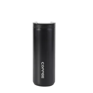 Tazza da caffè termica in acciaio inossidabile, thermos da viaggio nero con coperchio.