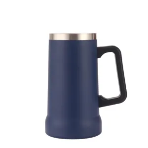 Stainless steel vacuum insulated beer mug with black handle, double wall portable cup.