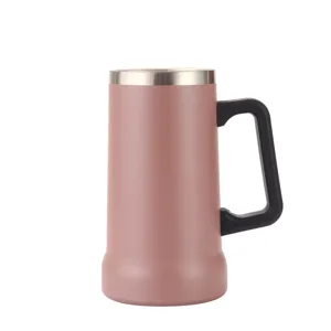 Stainless steel insulated beer mug vacuum double wall pink cup with handle portable drinkware