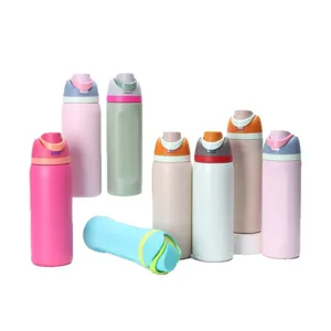 Bouteille d'eau isotherme en acier inoxydable avec paille, tasse thermique portable colorée.