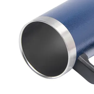 Blue stainless steel insulated mug with handle double walled vacuum travel coffee cup 400ml
