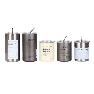 Stainless steel insulated coffee tumbler set with straw and lid for iced drinks and latte
