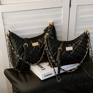 Womens Quilted PU Leather Chain Shoulder Bag Fashion Underarm Dumpling Handbag Crossbody Bag For Daily Use