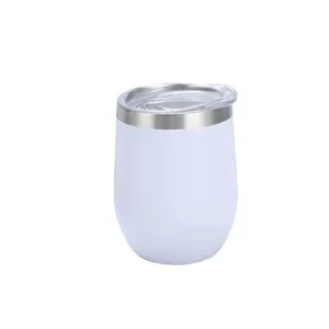 Bicchiere da vino in acciaio inossidabile bianco 12oz tazza uovo isolata con coperchio