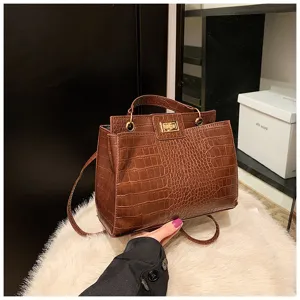 Borsa a mano donna motivo coccodrillo marrone vintage borsa tracolla spalla elegante borsa