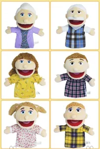 Family hand puppets plush toys set of six mouth movable storytelling puppets for kids.