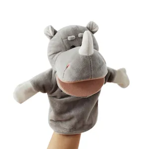 Cute Cartoon Rhino Plush Hand Puppet Animal Stuffed Toy Movable Mouth Soft Educational Interactive Toy for Kids