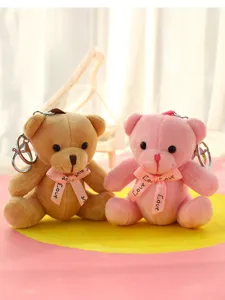 Porte-clés en peluche ours mignon avec ruban nœud, parfait pendentif de sac et accessoire.