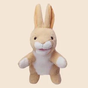 Carino peluche marionetta a mano da coniglio con bocca aperta per gioco interattivo dei bambini