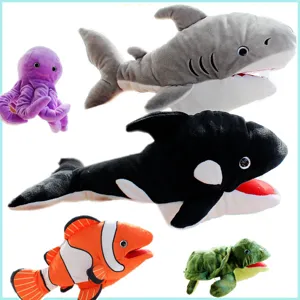 Ocean Animal Plush Hand Puppet Soft Stuffed Toy Shark Whale Turtle Toy For Kids Kindergarten Story