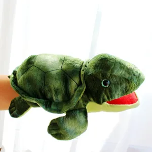 Cute turtle plush hand puppet for kids storytelling, soft marine animal toy for interactive games.