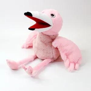 Pink plush bird hand puppet soft animal toy for kids interactive parent-child show