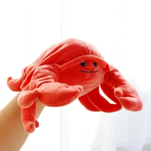 Red crab plush hand puppet toy cute marine animal storytelling interactive game for kids
