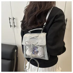 Sac à dos ita style collège mignon argenté avec fenêtre transparente et nœud tendance