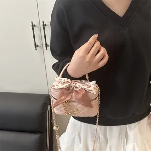 Women quilted chain mini box bag spring fashion casual crossbody bag with bow ribbon