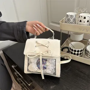 Sac à Dos Ita en Cuir PU Décontracté pour Femmes Mignon Noeud Papillon Fenêtre Transparent Sac à Main Mode
