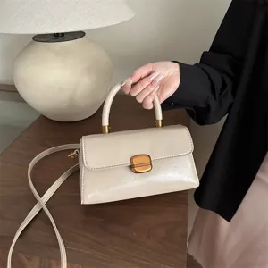 Women's Retro PU Leather Crossbody Bag Minimalist Small Square Handbag Chic Lock Closure Top Handle Satchel Purse For Daily