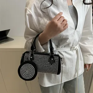 Modische Strass besetzte Barrel Umhängetasche für Damen, stilvolle minimalistische Handtasche.