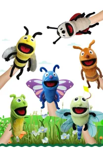 Marionnettes a main insectes peluches animaux mignons bouche mobile jouets de conte pour enfants