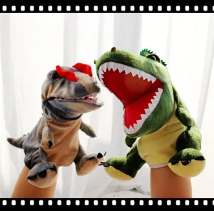 Pluche dinosaurushandpop met bewegende mond, interactief speelgoed voor kinderen en babys