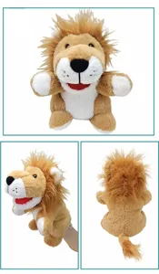 Plush lion hand puppet for kids storytelling and parent-child interaction soft toy.