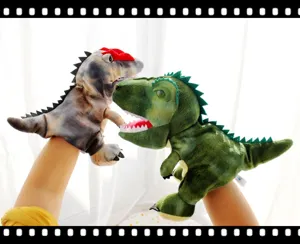 Dinosaurus handpop pluche speelgoed interactief kinderspeelgoed zachte dierenpop groen grijs