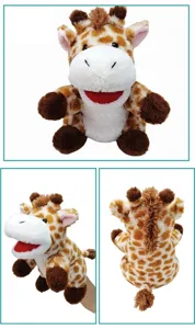 Plush wild animal giraffe hand puppet toy for interactive storytelling and family fun.