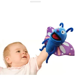 Jolie marionnette à main papillon en peluche pour enfants, contes et jeux interactifs amusants.