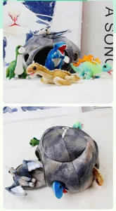 Kreatives Dinosaurier Plüschtier Set mit Simulationshöhle, weiche Kuscheltiere für Kinder Geschenk.
