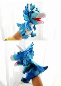 Blauwe tie-dye dinosaurus handpop pluche speelgoed met beweegbare mond voor kids