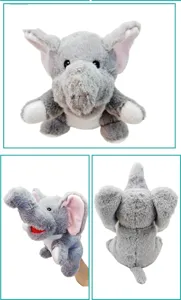 Soft plush elephant hand puppet for interactive storytelling, kids educational toy.