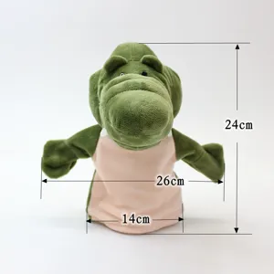 Joli jouet marionnette à main en peluche crocodile vert avec bouche mobile pour le plaisir familial.
