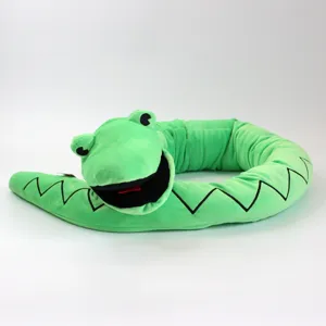 Giocattolo serpente di peluche verde con bocca mobile e design divertente, peluche lungo.