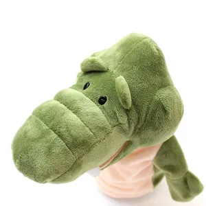 Jolie marionnette à main en peluche crocodile avec bouche mobile, jouet interactif doux.
