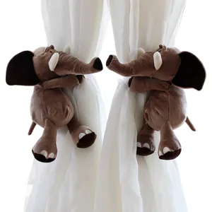 Cute cartoon elephant plush curtain tiebacks, soft fabric buckle for kids room decor.