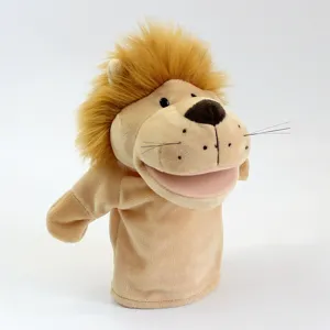 Marionetta a mano leone in peluche con bocca mobile morbido giocattolo animale per bambini