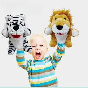 Plush animal hand puppets for kids storytelling, interactive soft toy tiger and lion for baby.