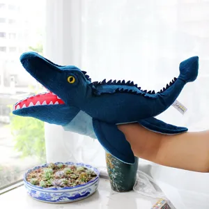 Blauwe dino handpop pluche speelgoed voor kinderen verhaal vertellen zacht gevuld dierendoll